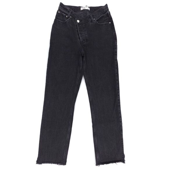 ABERCROMBIE Dad High Rise Raw Hem Crossover Jeans Clean Girl Minimal Y2k Black - Picture 1 of 9